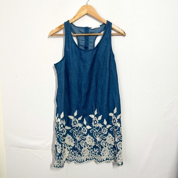 Peach Love Women's Dress Chambray Embroidered Size M Knee Length - Picture 1 of 6
